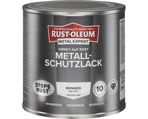 Laque de protection pour métal RUST OLEUM METAL EXPERT mat satiné RAL9010 blanc pur 250 ml