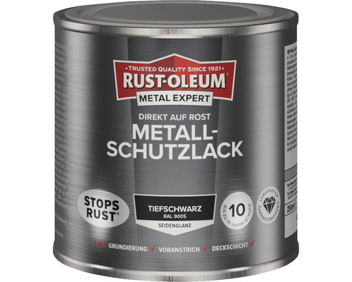 Laque de protection pour métal RUST OLEUM METAL EXPERT mat satiné RAL9005 noir foncé 250 ml