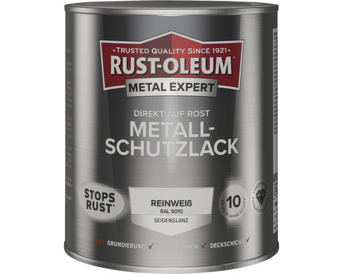 Laque de protection pour métal RUST OLEUM METAL EXPERT mat satiné RAL9010 blanc pur 750 ml