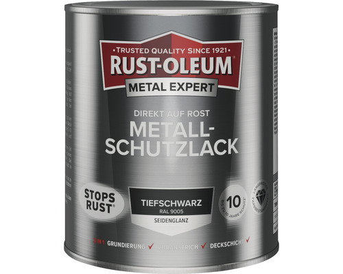 Laque de protection pour métal RUST OLEUM METAL EXPERT mat satiné RAL9005 noir foncé 750 ml