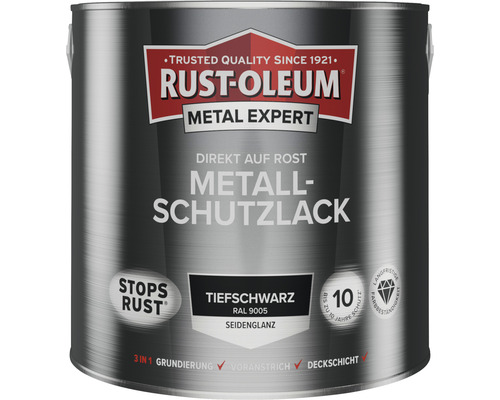 Laque de protection pour métal RUST OLEUM METAL EXPERT mat satiné RAL9005 noir foncé 2,5 l