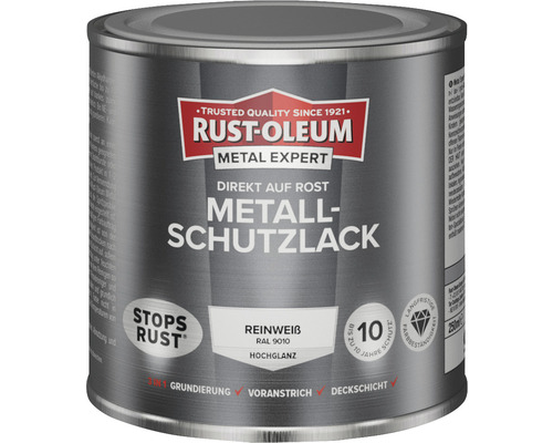 RUST OLEUM METAL EXPERT Metallschutzlack Hochglänzend RAL9010 reinweiß 250 ml