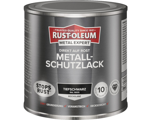 Laque de protection pour métal RUST OLEUM METAL EXPERT haute brillance RAL9005 noir foncé 250 ml