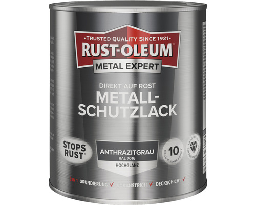 Laque de protection pour métal RUST OLEUM METAL EXPERT haute brillance RAL7016 gris anthracite 750 ml