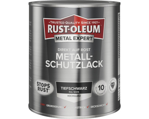Laque de protection pour métal RUST OLEUM METAL EXPERT haute brillance RAL9005 noir foncé 750 ml