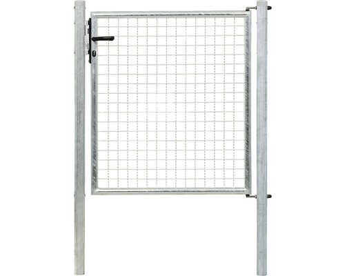 Metallzaun mit Maschendraht und Tor
