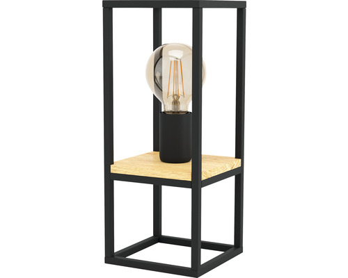 Lampe de table 1 ampoule Hxl 35x14 cm Libertad noir/brun + interrupteur à câble Lampe de table décorative avec étagère en bois et cadre en métal noir