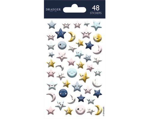 48 Aufkleber mit Sternen, Monden und Gesichtern