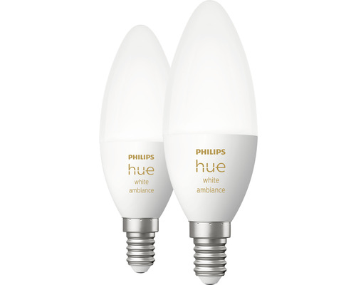 Ampoule flamme Philips hue White Ambiance à intensité lumineuse variable blanc E14 2x 5,2W 2x 320 lm blanc chaud - blanc naturel 2 pièces - Compatible avec SMART HOME by hornbach