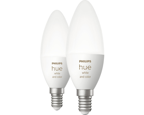 Ampoule flamme Philips hue White & Color Ambiance à intensité lumineuse variable blanc E14/4W 320 lm blanc chaud- blanc lumière du jour 2 pièces - compatible avec SMART HOME by hornbach