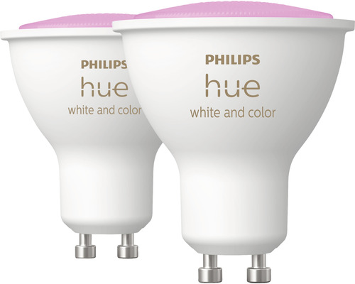Ampoule réflecteur Philips hue White & Color Ambiance à intensité lumineuse variable blanc GU10 2x 5,7W 2x 350 lm 2 pces - Compatible avec SMART HOME by hornbach