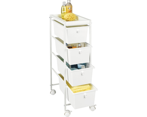 Chariot à roulettes avec quatre tiroirs pour ranger les accessoires de salle de bain