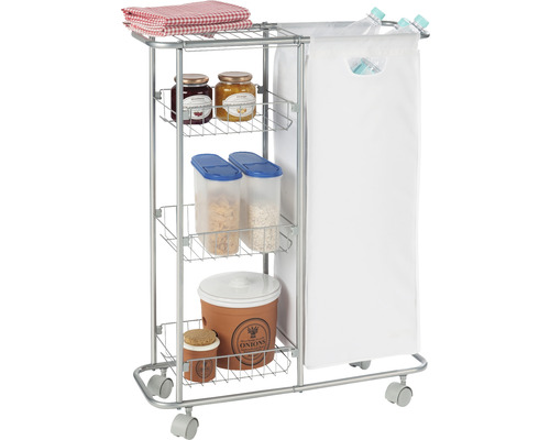 Chariot de service en métal avec paniers de rangement et sac en tissu