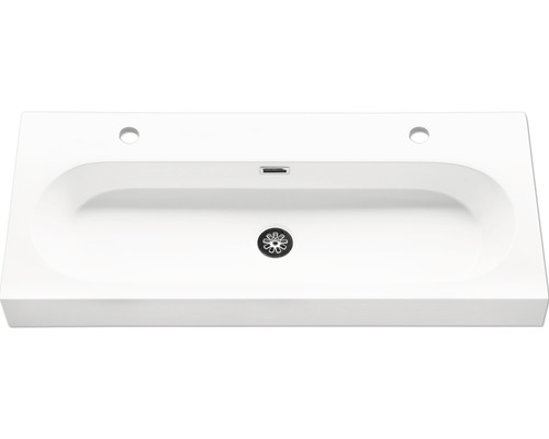 Differnz Doppelwaschtisch Somero 100 x 38 cm weiß glänzend Glasiert 36.104.52 Rechteckiger Waschtisch mit Hahnlöchern und Überlauf