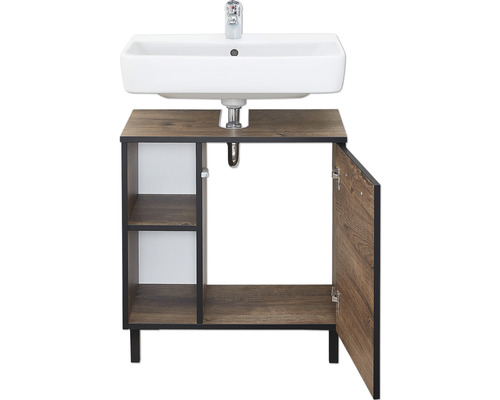 Meuble sous-lavabo avec compartiment ouvert et une porte