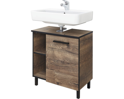 Meuble-lavabo avec meuble bas en bois et lavabo en céramique