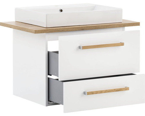 Waschbeckenunterschrank mit zwei Schubladen und Aufsatzwaschbecken