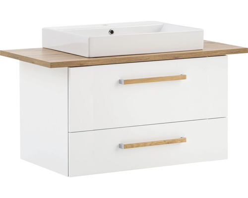 Set de meubles de salle de bains Möbelpartner Duo 1022 lxhxp 102 x 61,5 x 50 cm couleur de façade blanc avec vasque céramique blanc