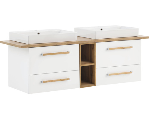 Set de meubles de salle de bains Möbelpartner Duo 1652 lxhxp 165,2 x 61,5 x 50 cm couleur de façade blanc avec vasque céramique blanc