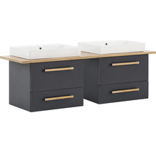 Badmöbel-Set Möbelpartner Duo 1652 BxHxT 165,2 x 61,5 x 50 cm Frontfarbe anthrazit matt mit Waschtisch Keramik weiß