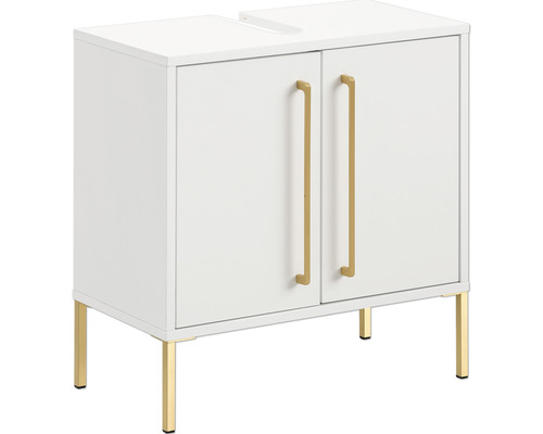 Waschbeckenunterschrank Möbelpartner Sarah BxHxT 57.1x61.2x30.1 cm kreideweiss Weißer Waschtischunterschrank mit zwei Türen und goldenen Griffen und Füßen
