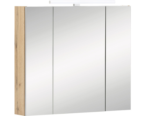 Armoire de toilette Möbelpartner Karla 80 x 16 x 75 cm chêne clair 3 portes led