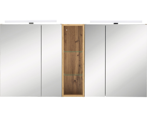Armoire de toilette avec étagère ouverte en bois et éclairage