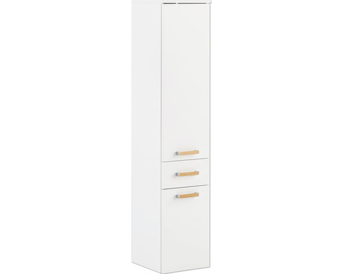 Armoire haute Möbelpartner Duo couleur de façade blanc 32,7 x 160,1 x 35,3 cm Armoire haute de salle de bains blanche avec porte et trois tiroirs