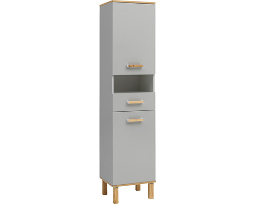 Armoire haute Möbelpartner Padua lxhxp 40.4x178.5x35 cm platine-chêne clair Armoire de salle de bain grise avec deux tiroirs, un compartiment ouvert et une porte