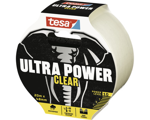 Ruban adhésif Tesa Ultra Power Clear, 20 mètres sur 48 millimètres, résistant aux intempéries et aux températures