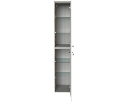 Armoire de salle de bain ouverte avec étagères en verre