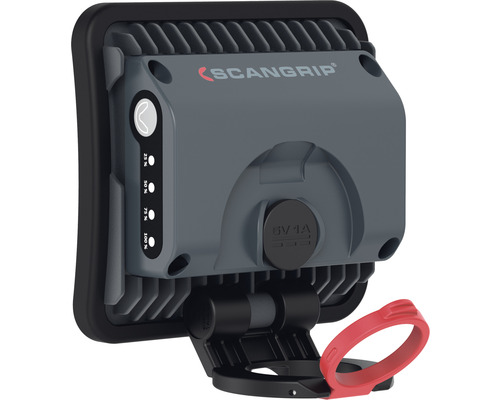 Logo Scangrip. Lampe de travail LED avec indicateur de batterie et port USB