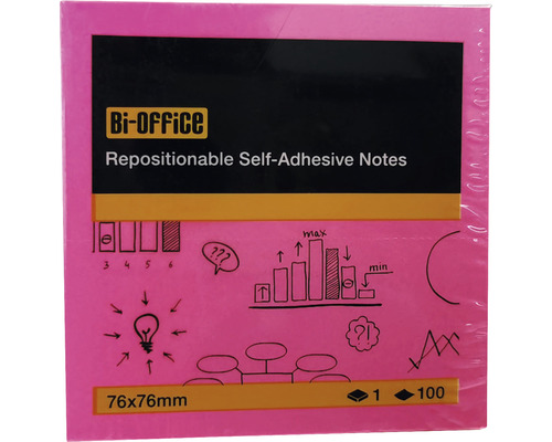 Bi-Office Haftnotizen, repositionierbar, 76x76 Millimeter, 100 Blatt