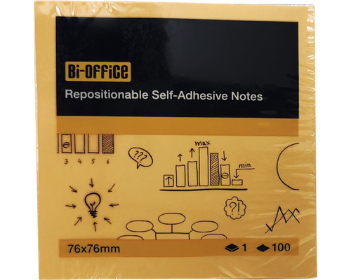 Bi-Office Notizzettelblock, selbstklebend, 76x76 Millimeter