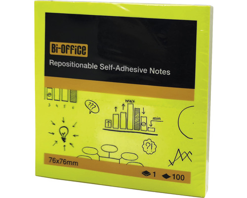 Bi-Office Notizblock, selbstklebend, repositionierbar, 76x76 mm, 100 Blatt