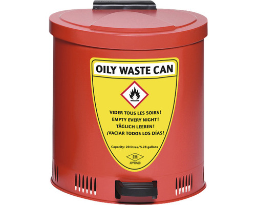 Réservoir collecteur de sécurité avec amortissement de couvercle acier 20 l Poubelle à déchets huileux avec une capacité de 20 litres