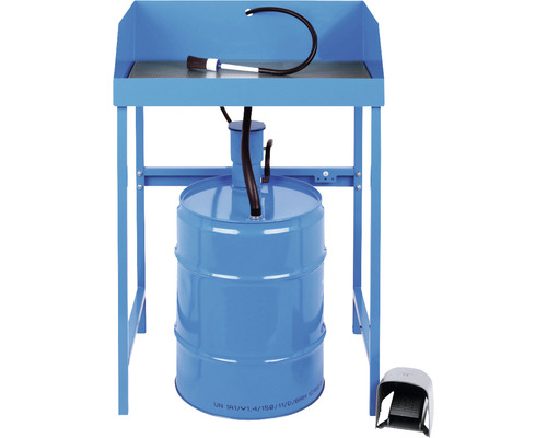 Nettoyant pour petites pièces BK50 avec raccord pour 1 fût de 50 l acier bleu Bac de nettoyage avec pompe à pied et fût