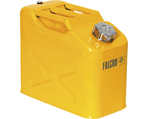 Bidon de sécurité Falcon avec poignée de transport, fermeture à visser et homologation de transport 10 l acier jaune peint avec tube de sortie