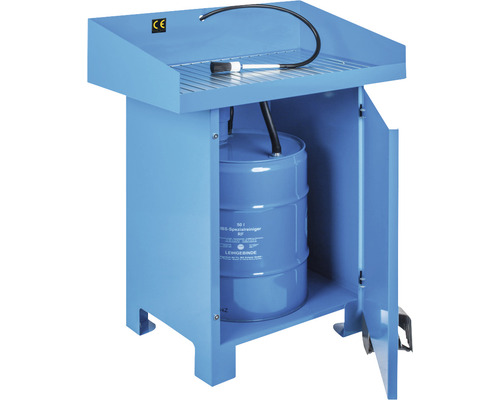 Nettoyant pour petites pièces G50-I avec raccord pour 1 fût de 50 l acier bleu Équipement d''atelier avec appareil de nettoyage, bac de récupération et fût