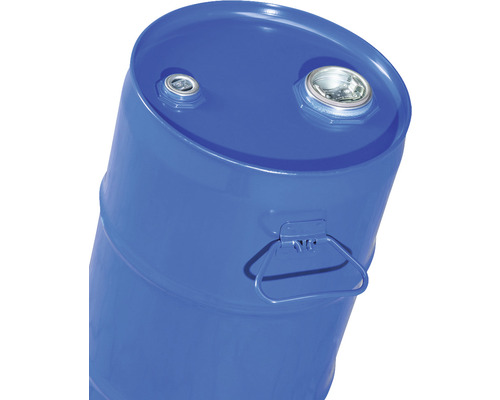 Stahl-Spundfass 30 l mit UN-Zulassung innen lackiert blau Blaues Stahlfass mit zwei Öffnungen und einem Griff