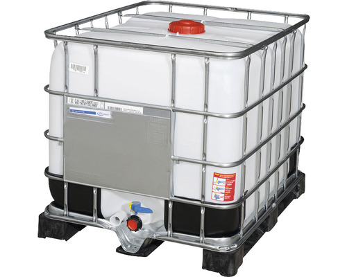 Wassertank mit Gitterkäfig und Ablasshahn