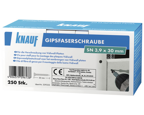 Vis pour plaques de plâtre Knauf SN 3,9 X 30 mm paquet = 250 pces