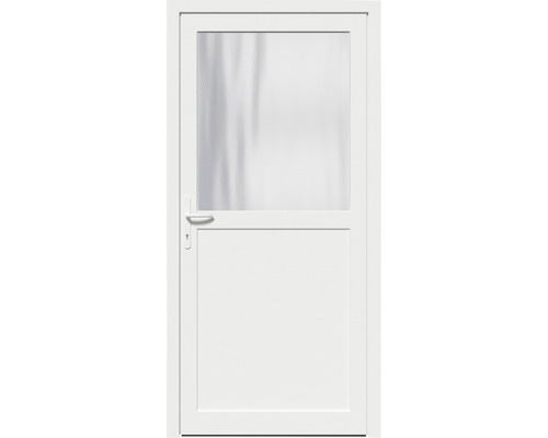 Porte de service A01 1000x2000 mm tirant gauche blanc/blanc avec verre transparent avec jeu de poignées, cylindre profilé