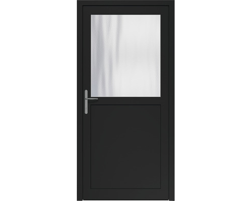 Porte de service A01 1000x2000 mm tirant gauche blanc/anthracite avec verre transparent avec jeu de poignées, cylindre profilé