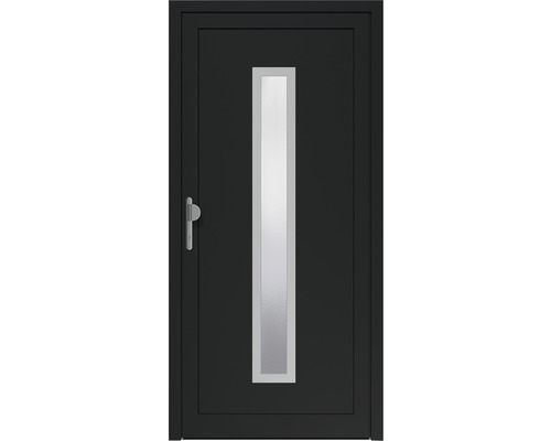 Porte de service A21 1000x2000 mm tirant gauche blanc/anthracite avec verre transparent avec jeu de poignées, cylindre profilé