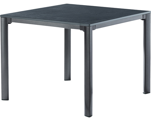 Gartentisch Sieger Vivodur 3740-55 95 x 95 cm Gestell aus Aluminium in eisengrau, Gartentischplatte aus vivodur® in Schieferdekor anthrazit Quadratischer Gartentisch mit Metallgestell und Tischplatte