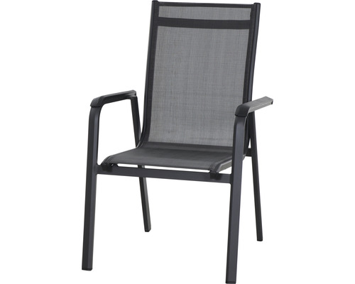 Stapelsessel Siena Garden Tesoro , matt anthrazit Alu, Textilbezug silber schwarz Gartenstuhl mit Armlehnen und Netzbespannung