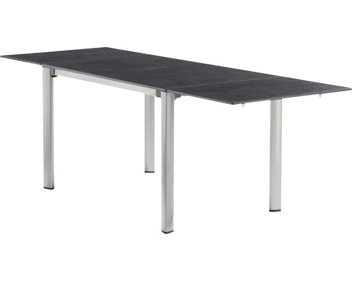 Gartentisch Sieger Vivodur ausziehbar 3960-50 120 x 80 cm Gestell aus Aluminium in graphit, Gartentischplatte aus vivodur® in Schieferdekor anthrazit Ausziehbarer Gartentisch mit Metallgestell und Tischplatte