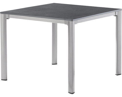 Gartentisch Sieger Vivodur 3740-50 95 x 95 cm Gestell aus Aluminium in graphit, Gartentischplatte aus vivodur® in Schieferdekor anthrazit Quadratischer Gartentisch mit Tischplatte und Metallbeinen