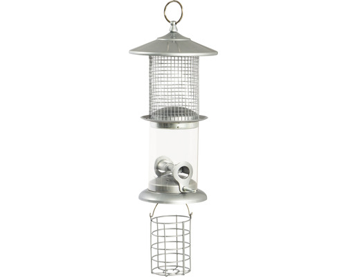 Mangeoire colonne Siena Garden Steel trois parties 21 x 16 x 24,5 cm Mangeoire pour oiseaux avec réserve de nourriture et support pour boules de graisse